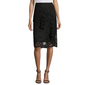 Kobi Halperin NWT Black Floral Crochet Lace Layered Straight Skirt, Size S (4-6)